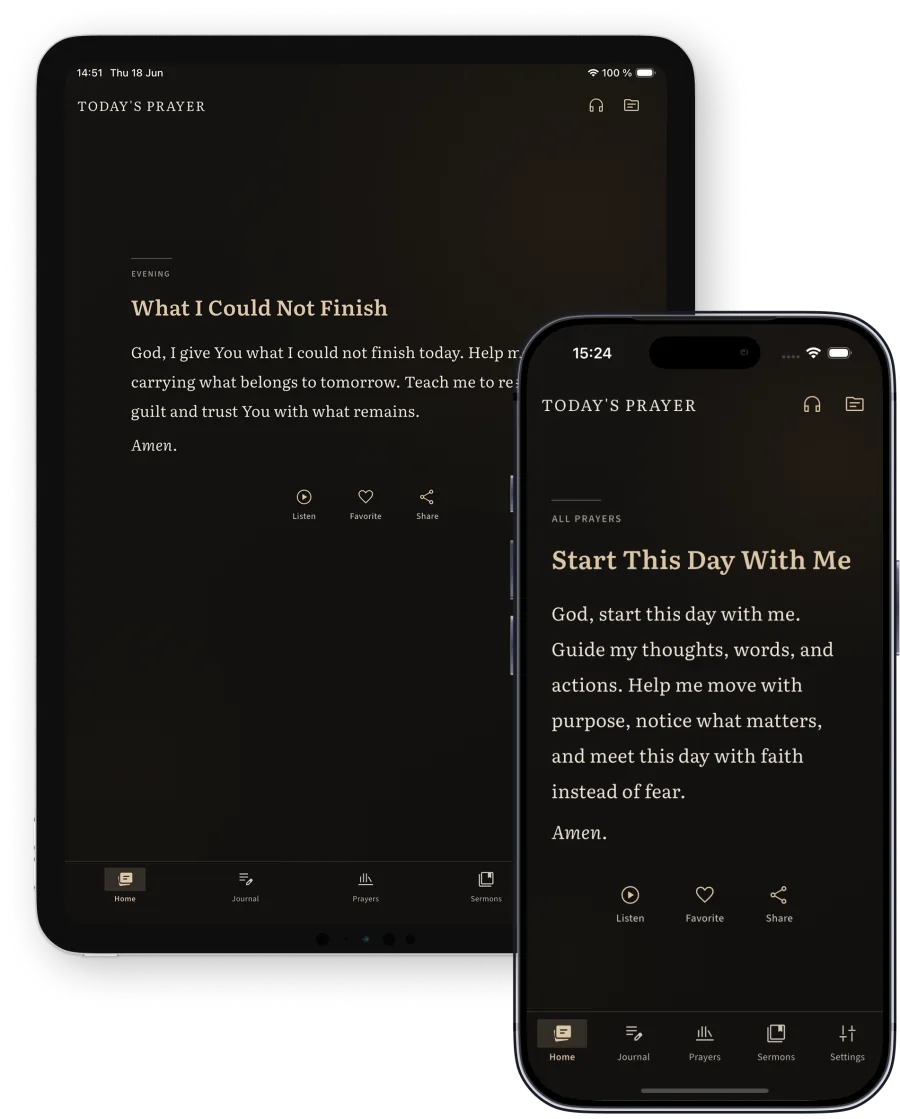 Just a Prayer running on a tablet and a phone, showing today's prayer